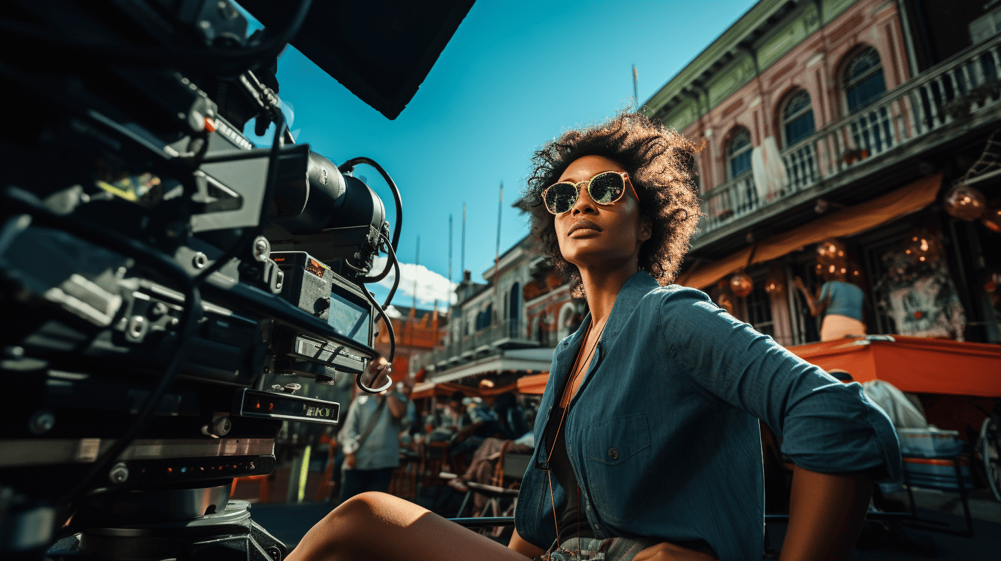 She Filmed it Director African American lady with film camera, she is about to film something